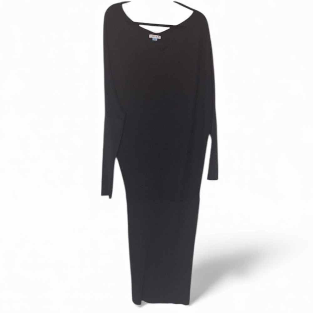 Serra Black Long Sleeve Knit Midi Dress Women's Size L Stretch Pullover Minimal